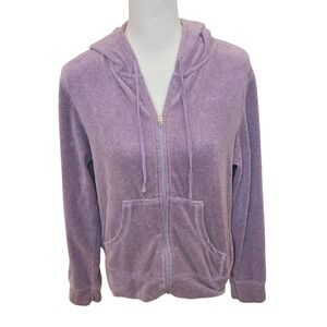 Y2K Vintage Velour Full Zip Up Hoodie‎ Dusty Lavender Purple Large Cozy Pockets